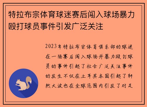 特拉布宗体育球迷赛后闯入球场暴力殴打球员事件引发广泛关注